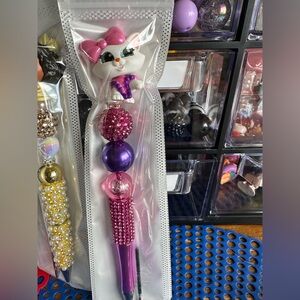 Cute Pink and Purple Beaded Pen with Aristocat Topper